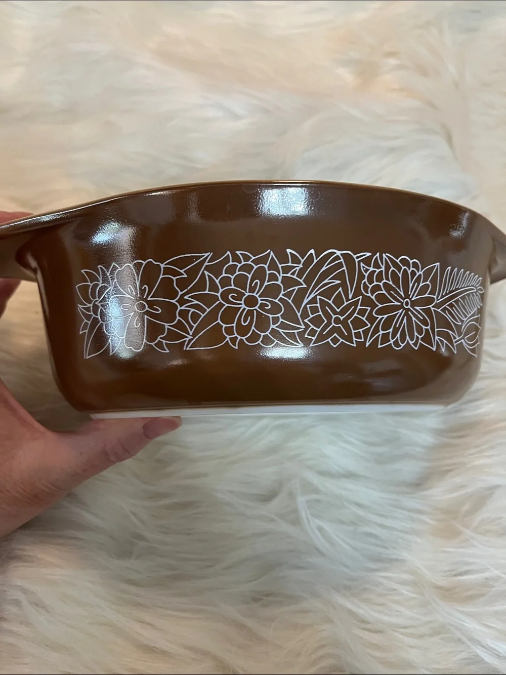 Pyrex Brown Floral Casserole Dish with Clear Lid 043